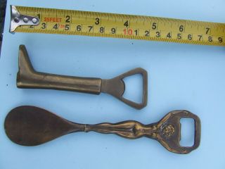 Two Vintage Brass Bottle Openers Naked Lady In Shape Of Spoon - Rare Collectable