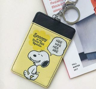 Cute Snoopy Peanut Badge Id Credit Card Holder Cover & Keyrings Pendant C/w Hook