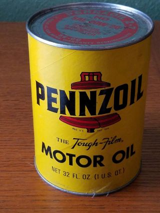 Vintage Pennzoil Motor Oil Cardboard Quart 20w - 20 Full The Tough - Film Vintage
