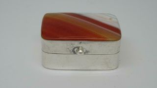 Vintage Miniature Sterling Silver Scottish Agate Design Pill Box Snuff Box