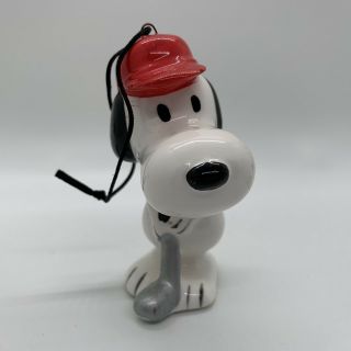Vintage Peanuts Ceramic Golfer Snoopy Christmas Ornament Japan Golfing Rare