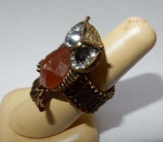 Vintage Large Owl Ring Gold tone with Rhinestones Comfortable Flexible Ring Band 3