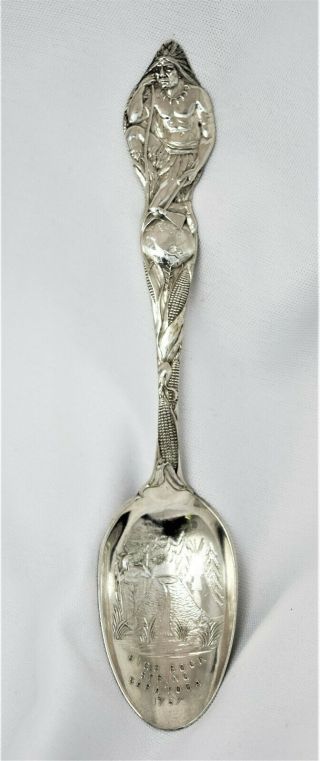 Sterling Silver Spoon Figure Indian Chief On Handle High Rock Spring Saratoga