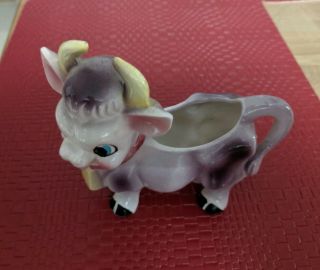Vintage Figural Purple Cow Creamer Pitcher Japan Gold Bell And Horns
