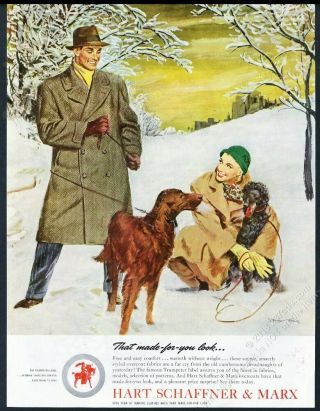 1947 Irish Setter Poodle Art Hart Schaffner & Marx Overcoat Vintage Print Ad