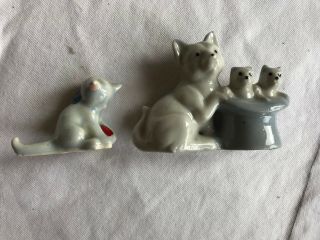 2 Vtg Miniature CAT FIGURINES Porcelain Kitten Bone China Japan w/ Ball 1950s 2