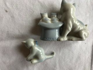2 Vtg Miniature CAT FIGURINES Porcelain Kitten Bone China Japan w/ Ball 1950s 3