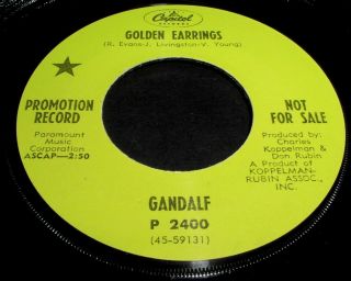 Gandalf Golden Earrings/never Too Far 45 Capitol Promo Fuzz Garage/psych