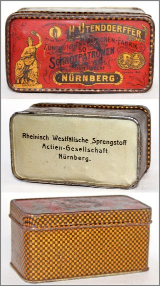 Antique German H.  Utendoerffer - Cartridge Factory Nurnberg Tin Box 1920 - 30 