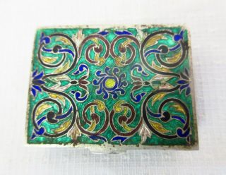 Antique Solid Silver Colorful Miniature Snuff Or Pill Box Inlay Work