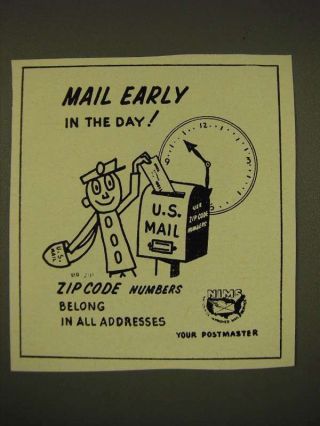 1966 U.  S.  Mail Ad - Mr.  Zip - Mail Early In The Day