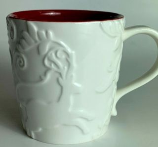 Starbucks 2009 Bone China White Embossed Reindeer Coffee Mug Pristine
