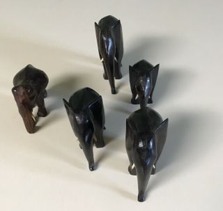 Set Of 5 Hand Carved Wood Elephant Statues Wooden Sculptures India (hn)