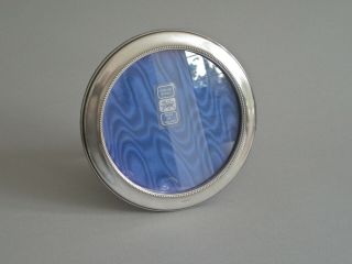 Large Round Sterling Silver Photo Frame With Beaded Border Birmingham Hallmarks