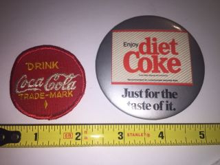 Vintage Pair Drink Coca Cola Patch 2 " And Enjoy Diet Coke Button 3 " Just 4 Taste