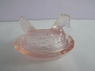 Miniature Pink Glass Hen on Nest Covered Salt Dip Dish 2