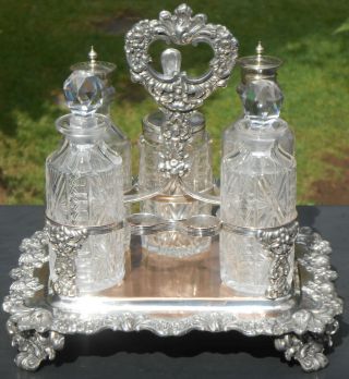 Old Sheffield Plate Cruet Set Bottle Stand - Antique Silver Plated