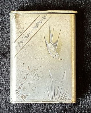 Silver Plate Vintage Victorian Antique Bird Design Vesta Case Match Safe Box
