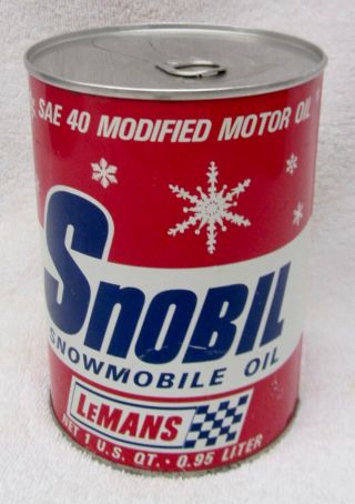 Vintage Lemans Snobil Snowmobile Oil Can Full Quart Sae 40 Qt Edgerton,  Wis Nos