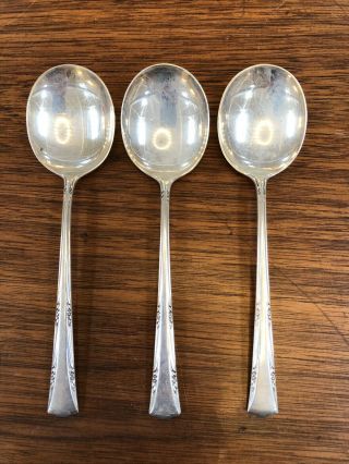 Vintage Set 3 Gorham Sterling Silver Greenbrier Soup Spoons 6.  25” 3.  7oz