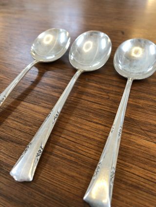 Vintage Set 3 Gorham Sterling Silver Greenbrier Soup Spoons 6.  25” 3.  7oz 2