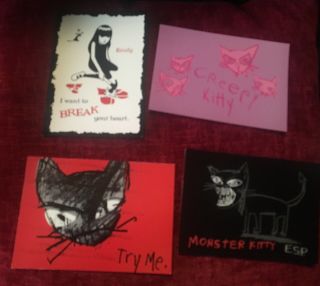 Emily The Strange Set Of 4 Postcards Retired Rare Kitty Goth