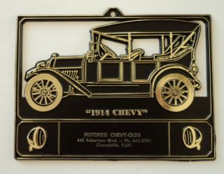 Vintage 1914 Chevy Old Car Auto Advertising Calendar Holder Frame Black & Gold