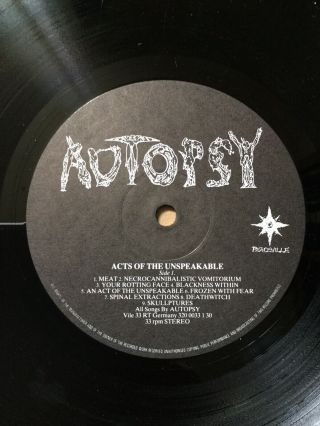 Autopsy - Acts Of The Unspeakable - Gatefold Vinyl LP - 1st Press 1992 Peacevill 4
