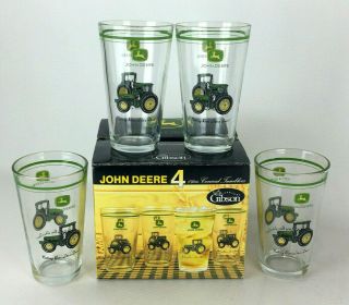 John Deere Tractor 16oz Tumblers Gibson Drink Beer Glass - Set Of 4 Nib