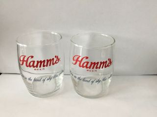 2 Hamm’s Barrel Beer Glasses 3 1/4”
