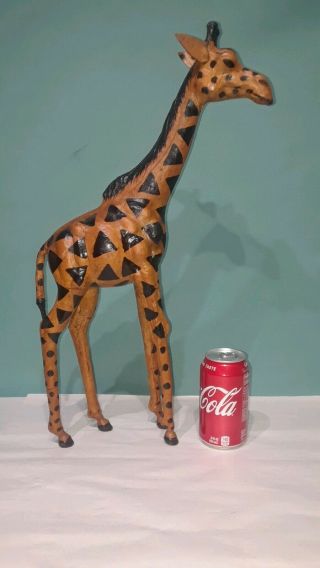 21 " Tall African Giraffe Goat Leather Wrapped Figure Statue Giraffes Folk Art
