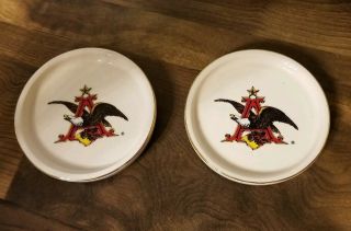2 Vintage Anheuser Busch Eagle Ceramic Coasters 24k Gold Trim Budweiser Beer