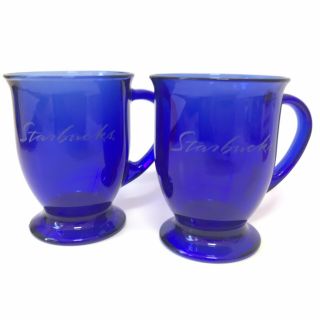 Starbucks Coffee Cups Anchor Hocking Cobalt Blue Glass Pedestal Mugs Set Of 2