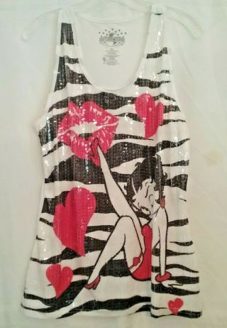 Betty Boop Sequin Front Tank Top Size Xl Universal Studios White Red Black