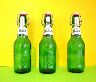 Vintage Grolsch Embossed Green Glass Beer Bottle With Swing 15.  2 Oz - Empty
