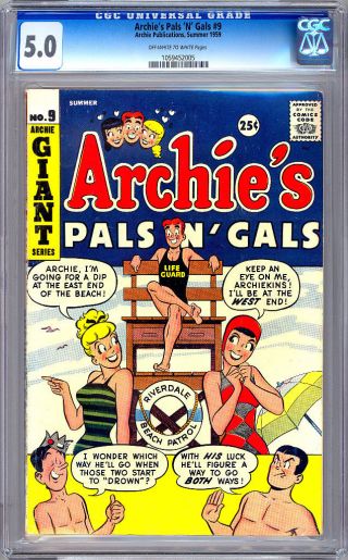 Archie’s Pals N’ Gals 9 Cgc 5.  0 Classic Swimsuit Cover 1959
