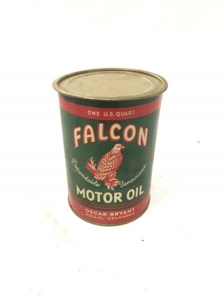 Vintage Falcon Motor Oil Can Hollis Ok Open