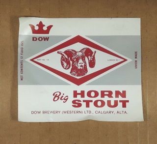 Big Horn Stout Dow Brewery (western) Ltd.  Beer Bottle Label Calgary Alta Canada