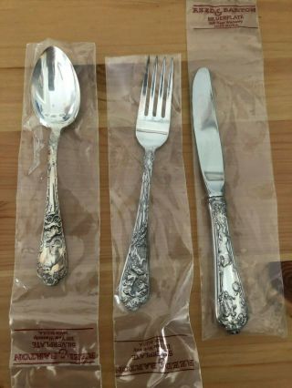 Rare Vintage Reed & Barton Pet Silverplate Child ' s 3 Pc Set Fork,  Spoon,  Knife 2