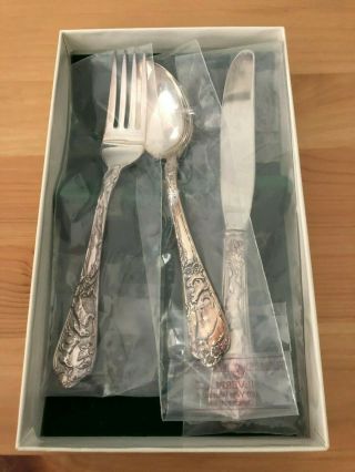 Rare Vintage Reed & Barton Pet Silverplate Child ' s 3 Pc Set Fork,  Spoon,  Knife 3