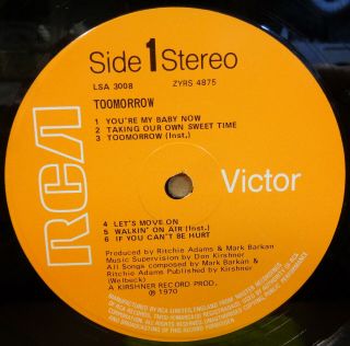 TOOMORROW SELF TITLED OG UK STEREO RCA VICTOR LP LSA 3008 1/1 OLIVIA NEWTON - JOHN 3