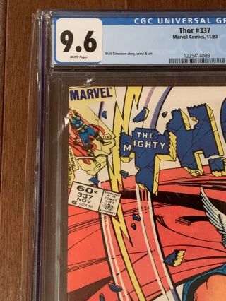 MIGHTY THOR 337 CGC 9.  6 White Pages 1ST BETA RAY BILL Newsstand WP GotG3 Hot 3