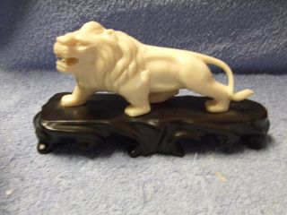 Vintage Ivory Color Lion On Stand Plastic Figurine Hong Kong Vita Co.