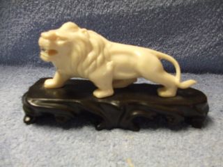 Vintage Ivory Color Lion On Stand Plastic Figurine Hong Kong Vita Co. 2