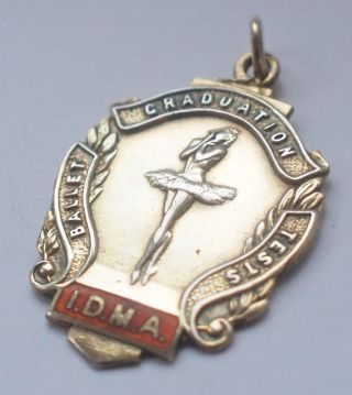 Vintage 925 Sterling Silver Ballerina Dance Pendant Watch Fob Medal Award 1959