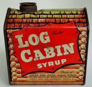 Log Cabin Syrup Collectible Tin Lithographed Can 4 5/8 " X 5 " X 2 3/4 "
