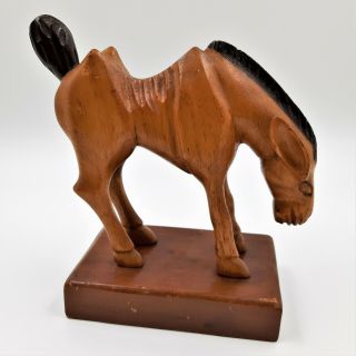 Vintage Carved Wood Donkey Figurine Statue Mule Burro Skinny Ribs