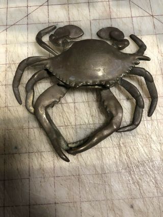 Vintage Brass Crab Ashtray Trinket Box Sea Shell Pincer Claw Sculpture Ornament