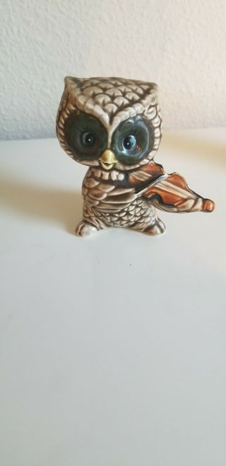 Set of 2 Vintage Owl Figurine playing instruments 2