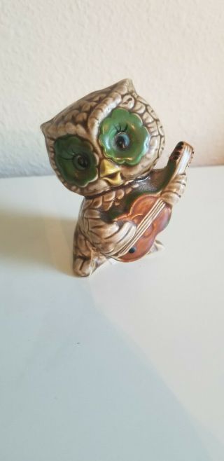 Set of 2 Vintage Owl Figurine playing instruments 3